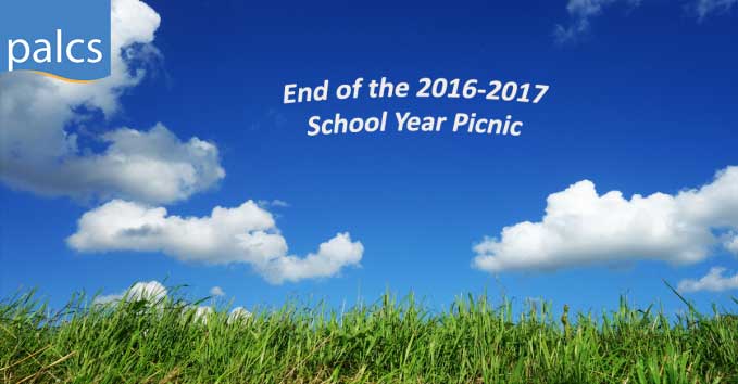 "End of the 2016-2017 school year picnic" green grass, blue sky